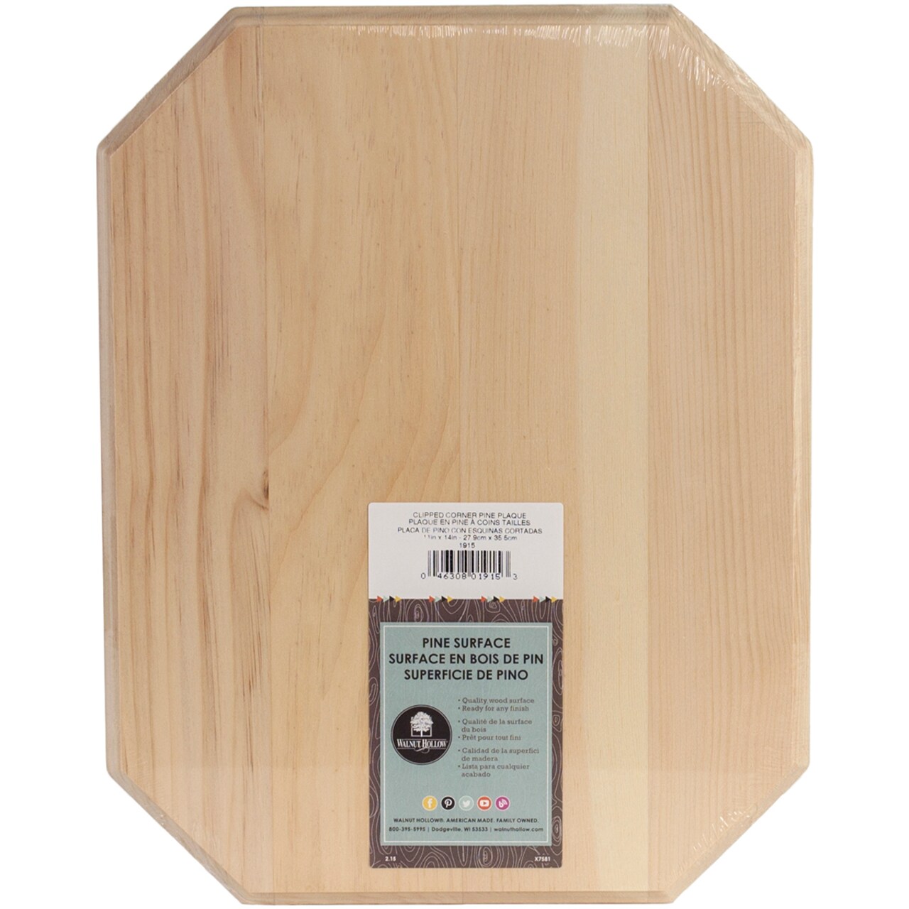 Walnut Hollow Pine Clipped Corner Rectangle Plaque-11"X14"X.63"